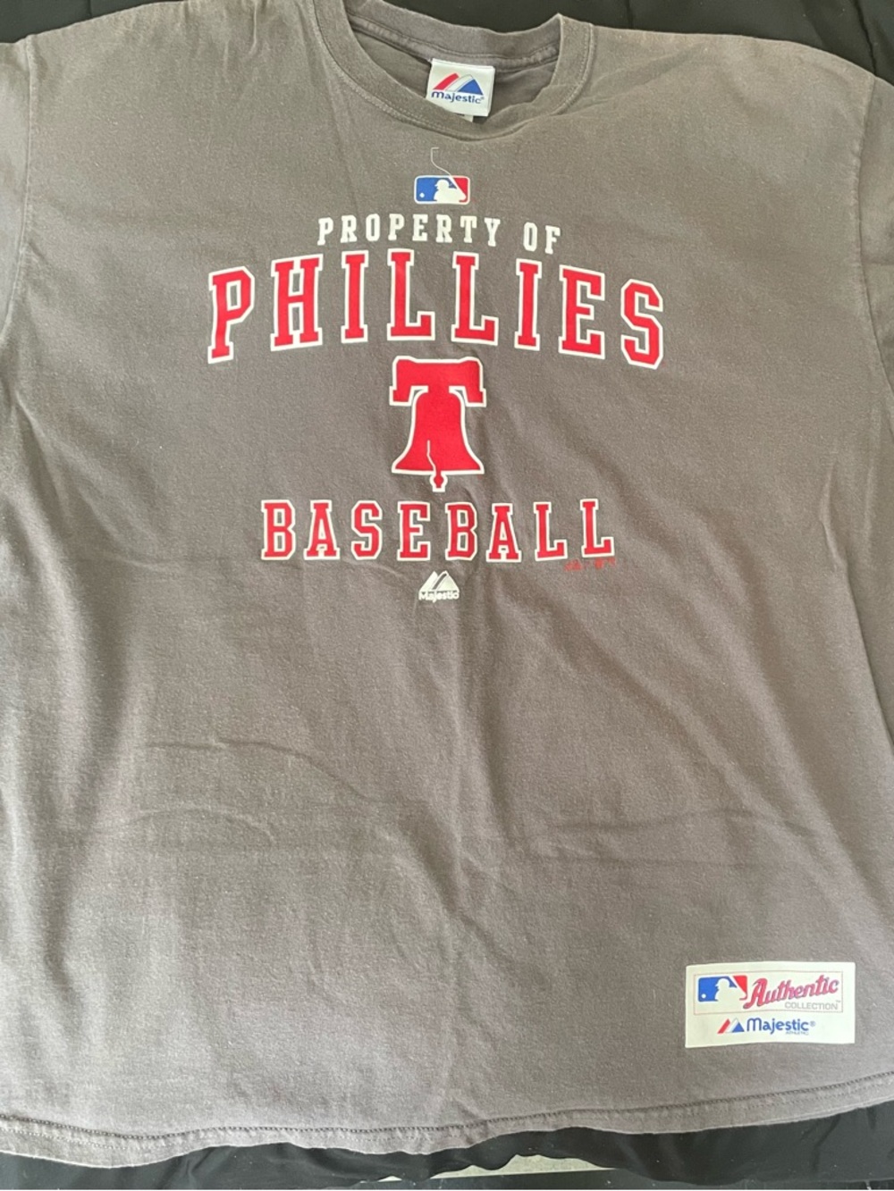Majestic Gray Phillies Baseball Tee with Red Logo
